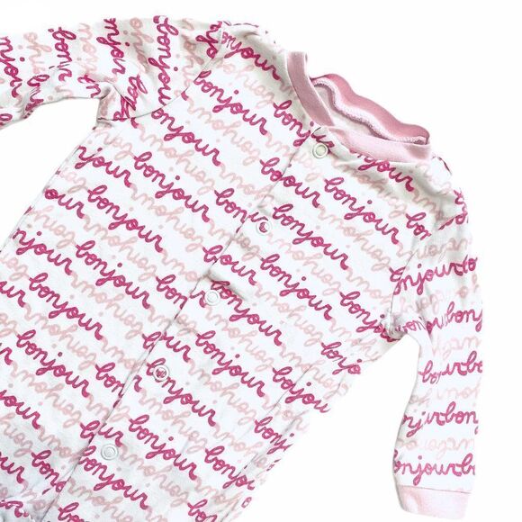 JF Pink Bonjour Print Footed Cotton PJ's - Picture 2 of 3